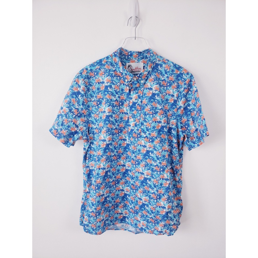 Chubbies Short Sleeve Friday Button Down Shirt Blue Crab Tropical Floral Size XL